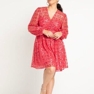 Eloquii Pink Sequins Hearts Dress Balloon Sleeves Size 16 New Without Tags